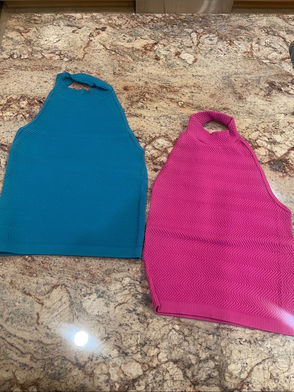 Sleeveless Halter Knit Tops Set- Teal & Fuchsia S:L
